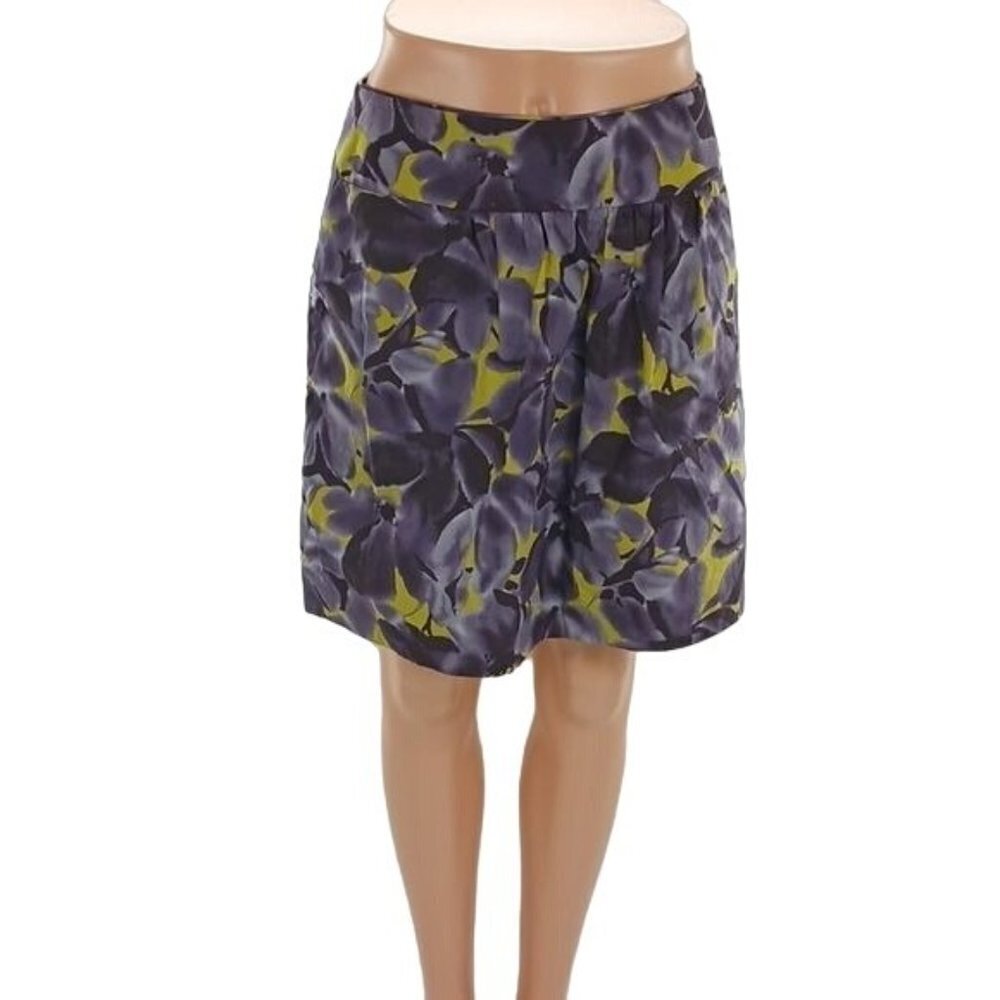 J.Crew Womens Size 6 Floral Skirt Gray Yellow A Line Back Zip